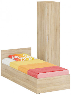 Кровать 0900 + Пенал Стандарт, цвет дуб сонома, ШхГхВ 93,5х203,5х70 + 45х52х200 см., сп.м. 900х2000 мм., без матраса, основание есть