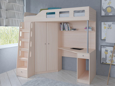 Кровать чердак Астра 7 Дуб молочный/Дуб молочный