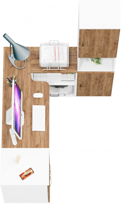 Лидер-8 Стол + Тумба МД 3.16 + Пенал, белый шагрень/крафт золото