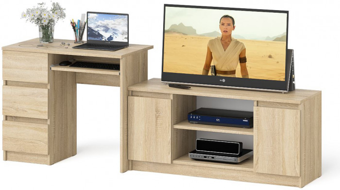 Мори компьютерный стол МС-6 левый + Тумба МТВ1200.1, дуб сонома