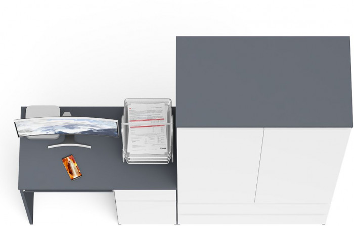 Мори Стол компьютерный МС-1 правый + Шкаф МШ900.1, цвет графит/белый, ШхГхВ 180,4х50,4х179,6 см., выдвижной ящик справа, НЕ универсальная сборка