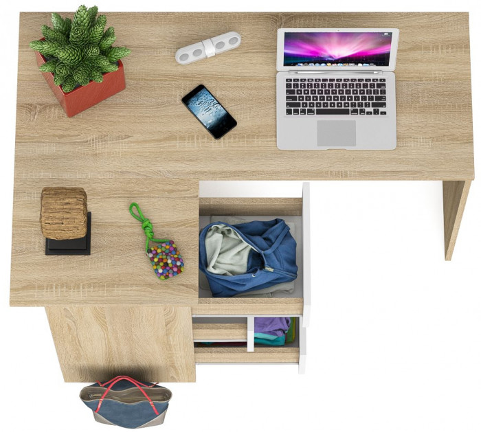 Мори Стол компьютерный МС-16 левый, цвет дуб сонома/белый, ШхГхВ 124,4х84,9х76,6 см., выдвижные ящики слева, НЕ универсальная сборка