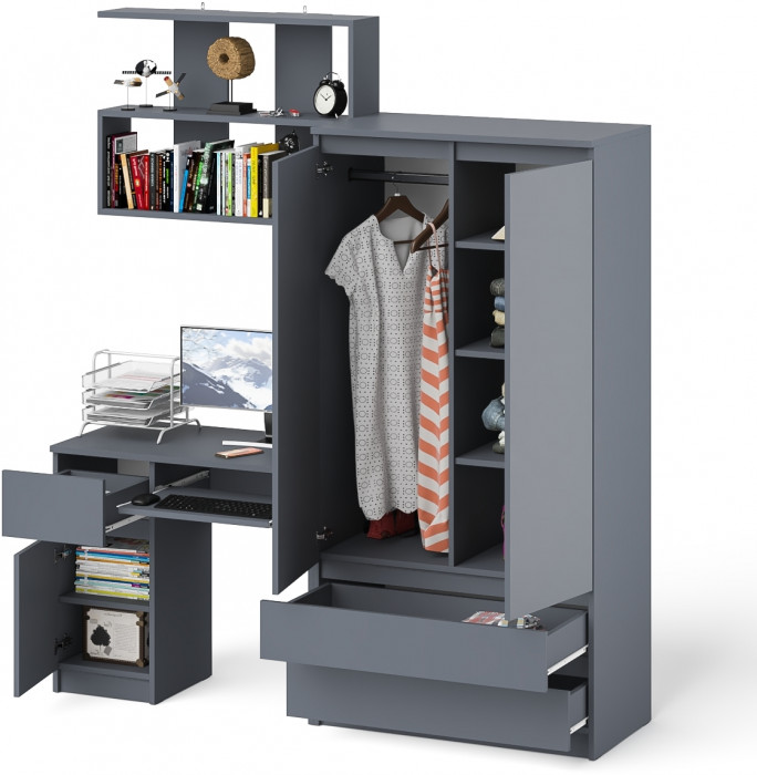 Мори компьютерный стол МС-1 левый + Шкаф МШ900.1 + Полка 900, графит