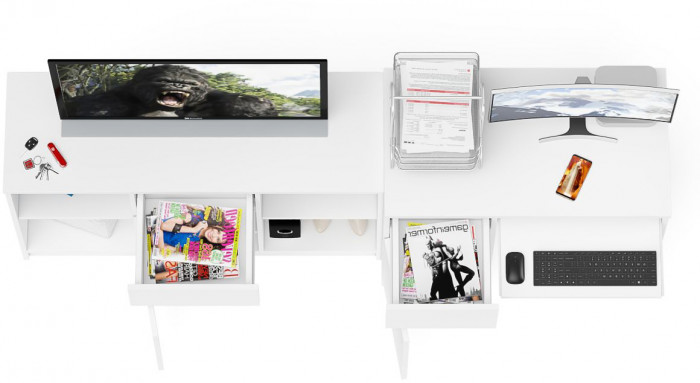 Мори Стол компьютерный МС-1 левый + Тумба МТВ1204.1, цвет белый, ШхГхВ 210,4х50х76,6 см., выдвижной ящик слева, НЕ универсальная сборка