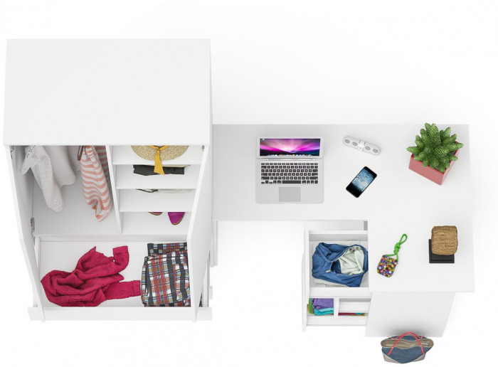 Мори Стол компьютерный МС-16 правый + Шкаф МШ900.1, цвет белый, ШхГхВ 214,8х84,9х179,6 см., выдвижные ящики справа, НЕ универсальная сборка