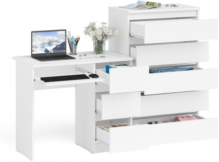 Мори Стол компьютерный МС-6 правый + Комод МК700.5, цвет белый, ШхГхВ 160,4х50х114 см., выдвижные ящики справа, НЕ универсальная сборка