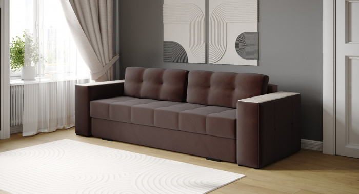 Диван раскладной Виконт, коричневый/мдф сандал белый