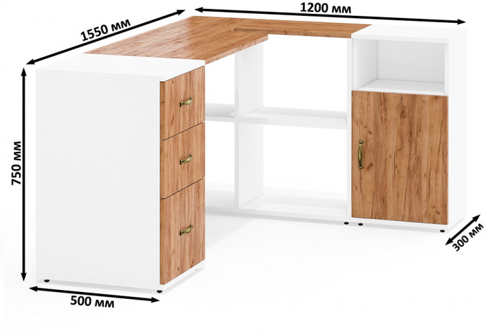 Лидер-8 Стол + Тумба МД 3.16 + Тумба МД 3.19, белый шагрень/крафт золото