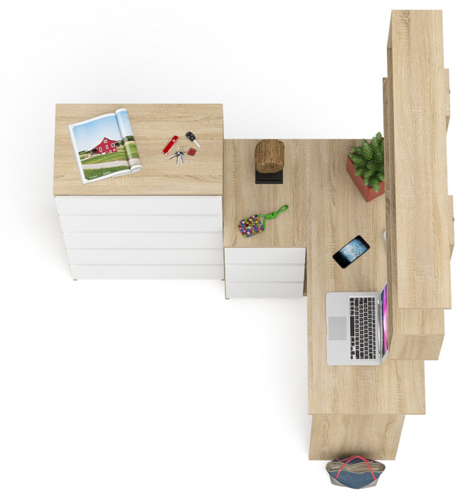 Мори компьютерный стол МС-16 левый + Комод МК700.5 + Полка 1200, дуб сонома/белый