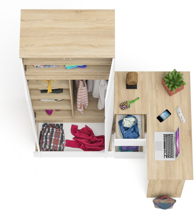 Мори компьютерный стол МС-16 левый + Шкаф МШ900.1 + Антресоль МА900.1, дуб сонома/белый