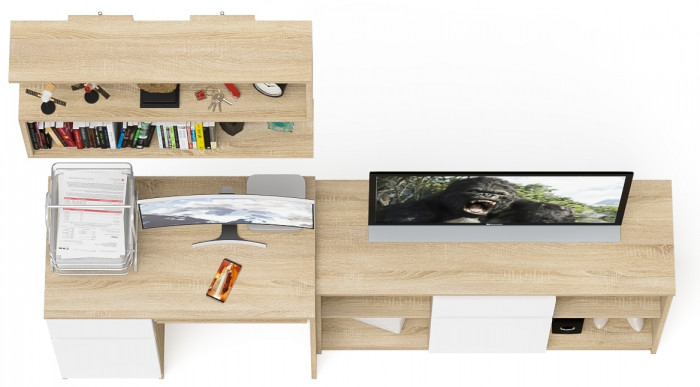 Мори Стол компьютерный МС-1 левый + Тумба МТВ1204.1 + Полка 900, цвет дуб сонома/белый, ШхГхВ 210,4х50х209,6 см., НЕ универсальная сборка