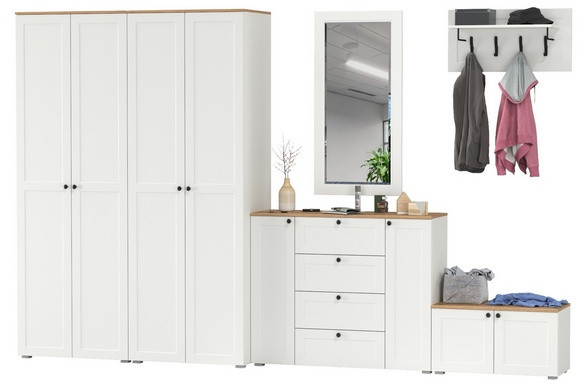 Остин Прихожая 54, цвет белый шагрень/дуб крафт золотой, ШхГхВ 360х54,3х229,6 см., универсальная сборка