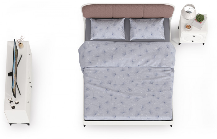 Валенсия Спальня № 04, цвет ЛДСП белый шагрень/МДФ белый шагрень/ткань велутто 19, ортопед есть, сп. м. 1600х2000 мм., б/м