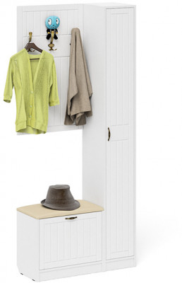 Прихожая П-6 Компоновка № 21, цвет белая шагрень/фасады МДФ белое дерево фрезеровка прованс, ШхГхВ 90х35х210 см., универсальная сборка