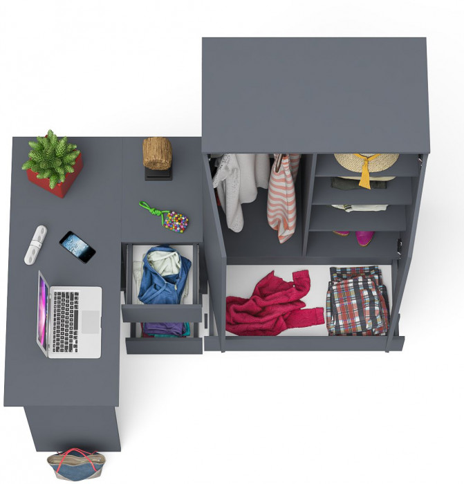 Мори Стол компьютерный МС-16 правый + Шкаф МШ900.1, цвет графит, ШхГхВ 214,8х84,9х179,6 см., выдвижные ящики справа, НЕ универсальная сборка