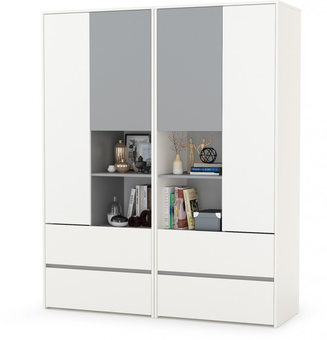 Торонто 13.333 Шкаф для одежды + 13.333 Шкаф для одежды, белый шагрень/стальной серый