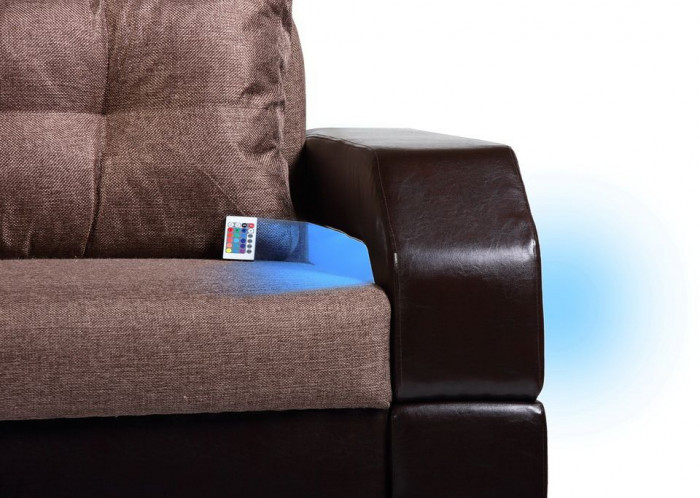 Диван-кровать Манчестер, еврокнижка, блок независимых пружин, рогожка/экокожа, 150х195, коричневый