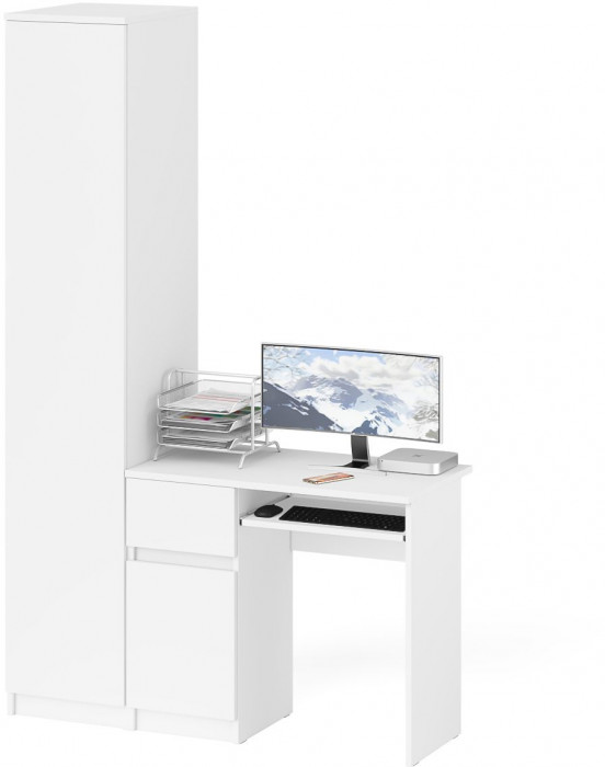 Мори компьютерный стол МС-1 левый + Пенал МШ400.1, белый