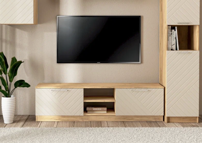 Тумба-2 под ТВ напольная "Иннэс-7", Крафт золотой/Тирамису матовый