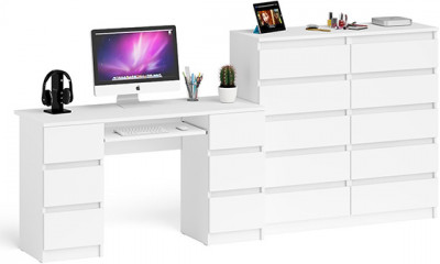 Мори компьютерный стол МС-2 + Комод МК1200.10, белый