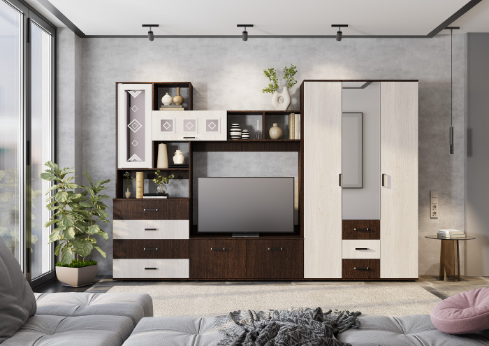 Шкаф трехдверный Белла, венге/ясень белый