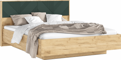 Ирис Кровать парящая с ПМ 160 с подсветкой, крафт золотой/браш грин