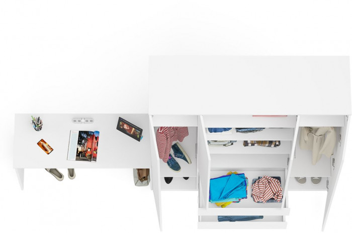 Мори Стол письменный МСП1200.1 + Шкаф МШ1600.1, цвет белый, ШхГхВ 280,8х50,4х209,6 см., универсальная сборка