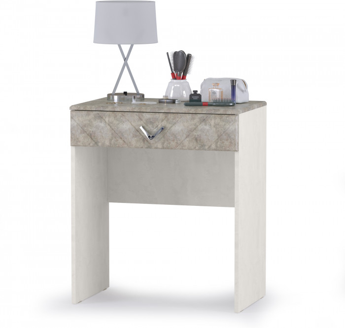 Амели Стол туалетный 12.48 + Зеркало, цвет шёлковый камень/бетон чикаго беж, ШхГхВ 65х41х185 см.