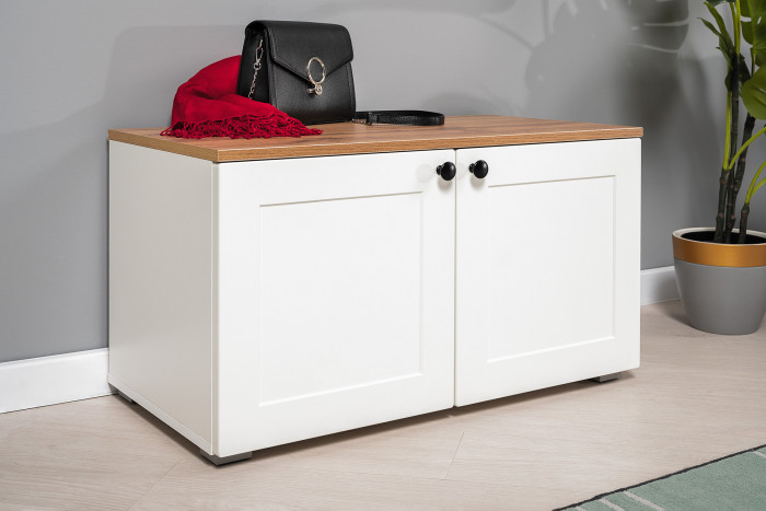 Остин Прихожая 55, цвет белый шагрень/дуб крафт золотой, ШхГхВ 320х54,3х229,6 см., универсальная сборка