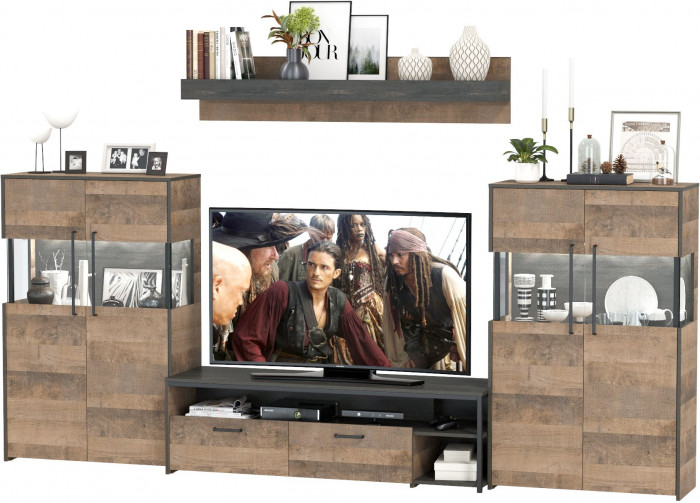 Трувор Гостиная 067, цвет дуб гранж песочный/интра, ШхГхВ 321,4х45,4х195 см., универсальная сборка