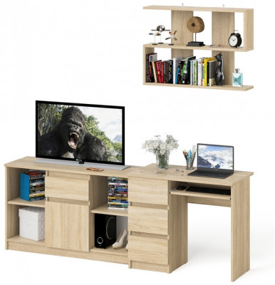 Мори компьютерный стол МС-6 левый + Тумба МТВ1204.1 + Полка 900, дуб сонома