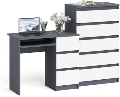 Мори Стол компьютерный МС-6 правый + Комод МК700.5, цвет графит/белый, ШхГхВ 160,4х50х114 см., выдвижные ящики справа, НЕ универсальная сборка