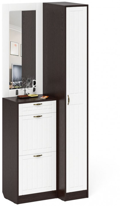 Прихожая П-6 Компоновка № 43, цвет венге/фасады МДФ белое дерево фрезеровка прованс, ШхГхВ 80х50х210 см., универсальная сборка