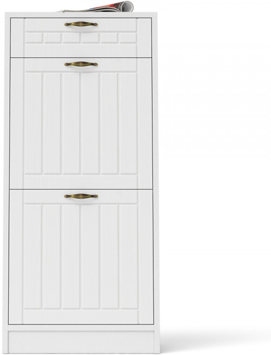 Прихожая П-6 Тумба для обуви 2 секции, цвет белая шагрень/фасады МДФ белое дерево фрезеровка прованс, ШхГхВ 50х35х108,3 см.