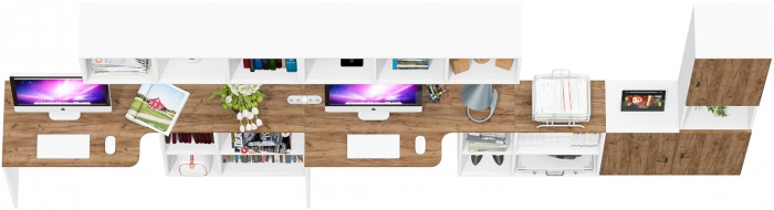 Лидер-8 Стол + Полка + Стол + Полка + Пенал + Тумба МД 3.15, белый шагрень/крафт золото