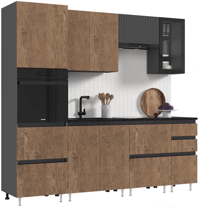 Кухня Техно-6 2,4м Графит/Экзотическое дерево Амазония/Графит софт