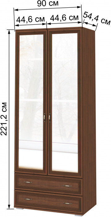 Ливорно Шкаф 2-х ств. с зеркалом ЛШ-23 орех донской