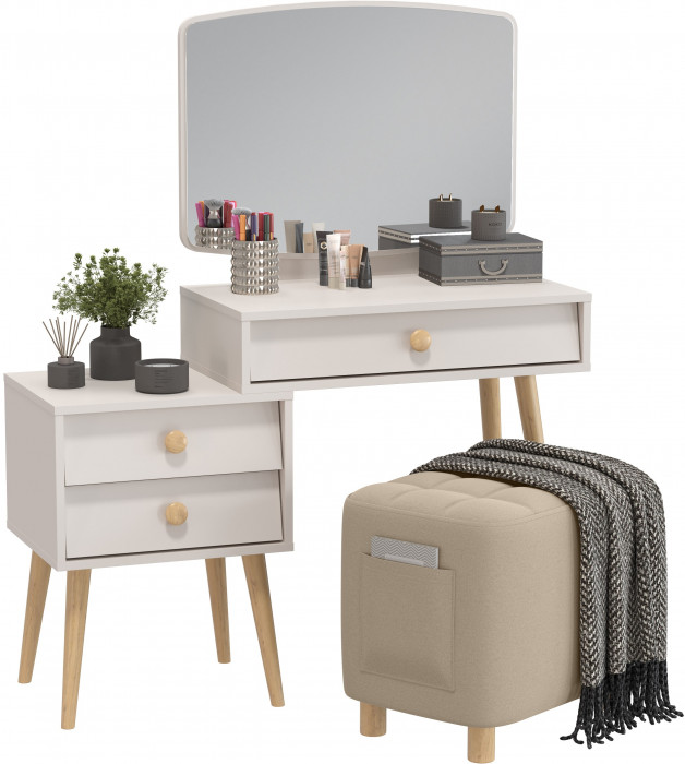 Афина Спальня 4-25901М1к.с. Трюмо + Банкетка 6-5127ТКВбеж Вики, кашемир серый/ткань бежевая