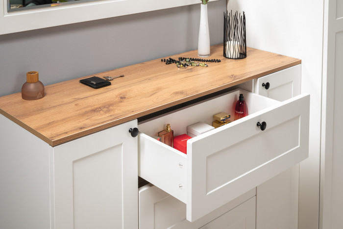 Остин Прихожая 56, цвет белый шагрень/дуб крафт золотой, ШхГхВ 200х54,3х210 см., универсальная сборка