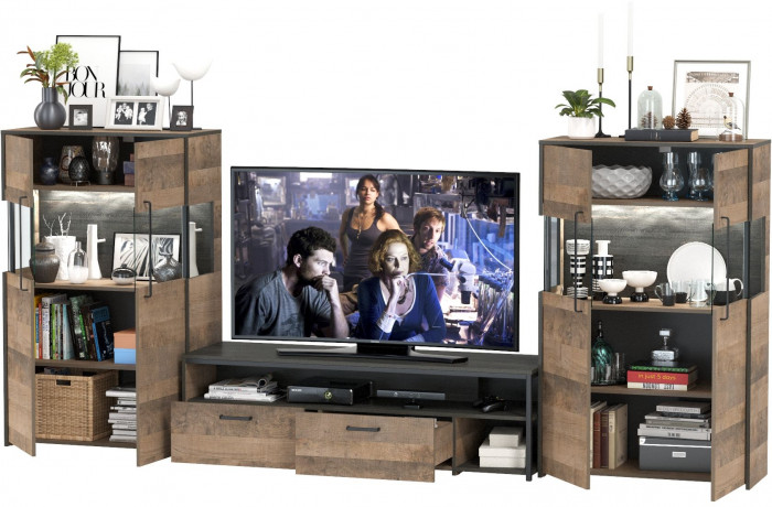 Трувор Гостиная 068, цвет дуб гранж песочный/интра, ШхГхВ 321,4х45,4х135,3 см., универсальная сборка