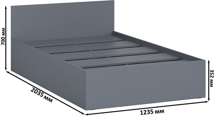 Мори Кровать 1200, цвет графит, ШхГхВ 123,5х203,5х70 см., сп.м. 1200х2000 мм., без матраса, основание есть