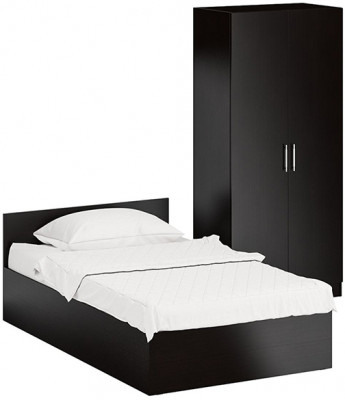 Кровать 1200 + Шкаф 2-х створчатый Стандарт, цвет венге, ШхГхВ 123,5х203,5х70 + 90х52х200 см., сп.м. 1200х2000 мм., без матраса, основание есть