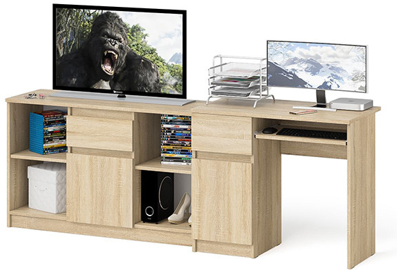 Мори Стол компьютерный МС-1 левый + Тумба МТВ1204.1, цвет дуб сонома, ШхГхВ 210,4х50х76,6 см., выдвижной ящик слева, НЕ универсальная сборка