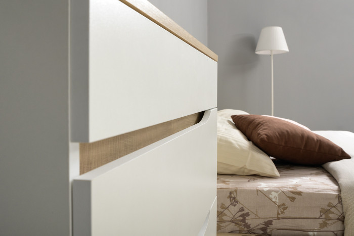 Муссон 13.198 Шкаф двухстворчатый + 13.97 Комод + Зеркало СВК, белый/дуб эндгрейн элегантный