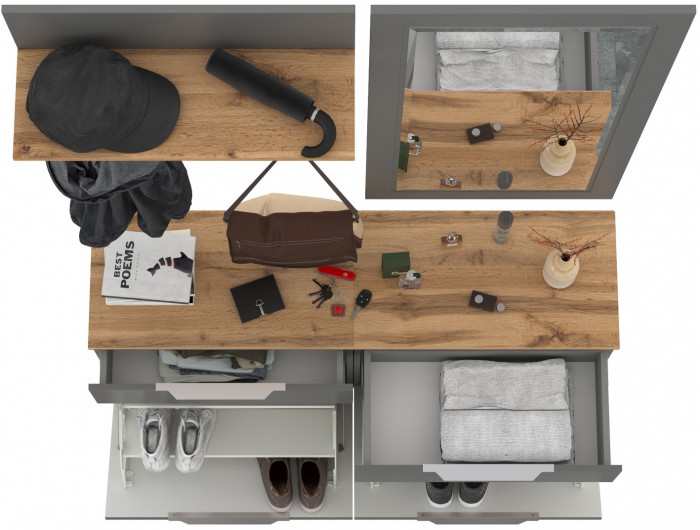 Октава Прихожая 40, цвет серый графит/дуб крафт золотой/фасады МДФ серый графит, ШхГхВ 129,8х35,4х197 см., универсальная сборка