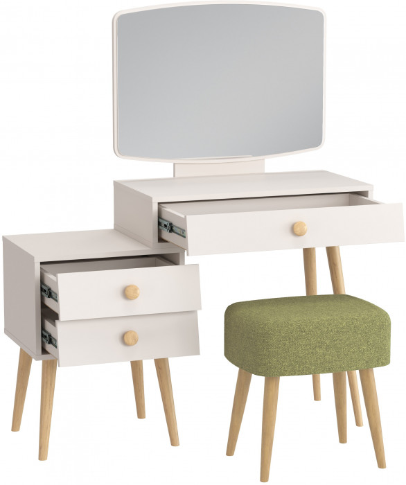 Афина Спальня 4-25901М1к.с. Трюмо + Банкетка 6-5135ТКШзел Полли, кашемир серый/ткань зелёная