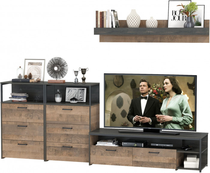 Трувор 13.70 Тумба под ТВ + 13.307.02 Комод + 13.307.02Комод + 15.60 Полка, дуб гранж песочный/интра