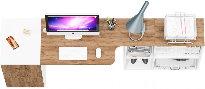 Лидер-8 Стол + Тумба МД 3.16, белый шагрень/крафт золото