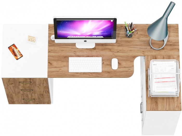 Лидер-8 Стол + Тумба МД 3.16, белый шагрень/крафт золото