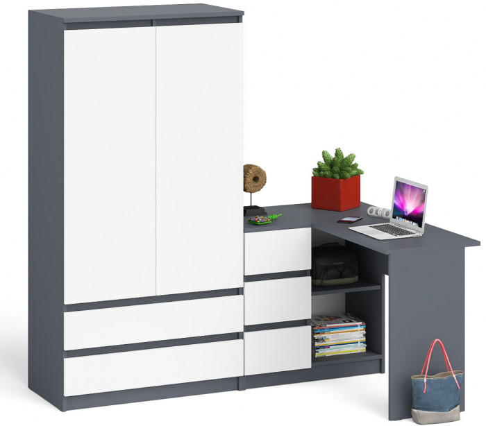 Мори компьютерный стол МС-16 левый + Шкаф МШ900.1, графит/белый